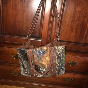 Camouflage Purse w leather straps